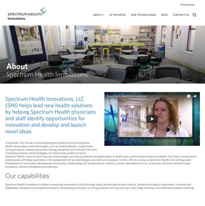 Spectrum Health Innovations Website Screen 1